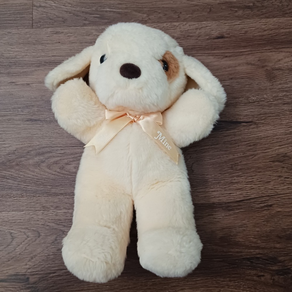 Vintage 13" Dan Dee Beige Dog Plush Be Mine Brown Eye Patch